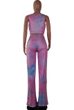 multicolor Milk Silk Fashion adult Ma'am Sweet Print Tie Dye Two Piece Suits Loose Sleeveless Two Pieces