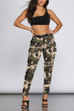 Camouflage Drawstring High Print camouflage pencil Pants Bottoms