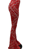 Pantaloni con taglio a stivaletto con stampa elasticizzata in seta rossa latte