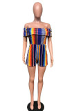 colour Print Striped Ruffled Chemical fiber blend Sleeveless one word collar Rompers