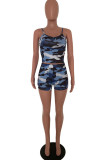 Blue Milk Silk Fashion Sexy Erwachsene Ma'am Camouflage Two Piece Suits Pencil Sleeveless Two Pieces