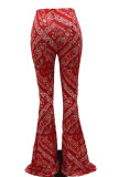 Pantaloni con taglio a stivaletto con stampa elasticizzata in seta rossa latte