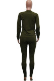 Army Green Fashion Casual adult Ma'am Print Two Piece Suits pencil Long Sleeve Two Pieces