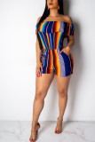 colour Print Striped Ruffled Chemical fiber blend Sleeveless one word collar Rompers