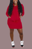 Винно-красный повседневный рукав с V-образным вырезом трапециевидной формы длиной до колена однотонные платья