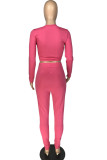 Pink Blends Sexy Patchwork Solid Mesh pencil Long Sleeve Two Pieces