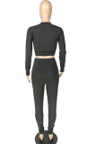 Black Blends Sexy Patchwork Solid Mesh pencil Long Sleeve Two Pieces