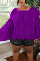 purple Polyester Casual O Neck Solid Draped Plus Size 