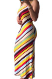 Stripe Fashion Casual Off The épaule sans manches Slip Step Jupe Floor-Longueur Floral Striped Col