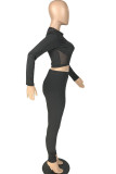 Black Blends Sexy Patchwork Solid Mesh pencil Long Sleeve Two Pieces