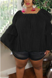 Black Casual O Neck Solid Draped Plus Size