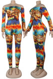 colour Sexy Print Long Sleeve one word collar Jumpsuits