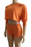 Orange Fashion Casual adult Ma'am Solid Hole Two Piece Suits pencil Long Sleeve Two Pieces