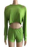 Grass Green Fashion Casual adult Ma'am Solid Hole Two Piece Suits pencil Long Sleeve Two Pieces