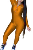 Amarelo Moda Casual Sólido Manga Longa Macacões com Gola Redonda