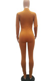 Yellow Fashion Casual Solid Long Sleeve Turndown Collar Jumpsuits