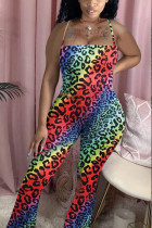 Multi-color sexy print mouwloze slip jumpsuits