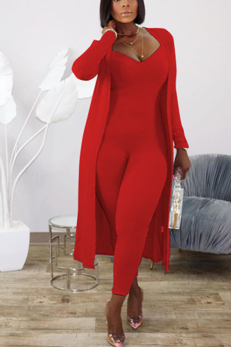 Red Fashion Solid pencil Long Sleeve Two Pieces