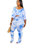 Donkerblauw Mode Casual O-hals Tie Dye Grote maat