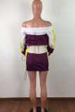 Violet mode adulte madame rue géométrique Patchwork deux pièces costumes a-ligne jupe à manches longues deux pièces