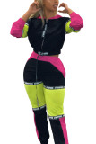 Black yellow Fashion Active adult Ma'am Patchwork contrast color Two Piece Suits pencil Long Sleeve Two Pieces