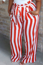 Bas de pantalon ample rouge à cordon de serrage et rayures moyennes