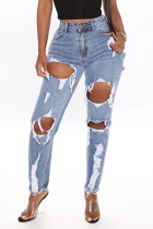 Blue Broken For Women Holes Distressed Ripped Denim Jeans