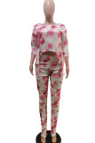 rose red Fashion Casual O Neck Tie Dye Plus Size