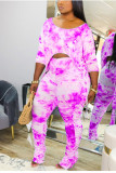 Rouge Mode Casual O Cou Tie Dye Grande Taille