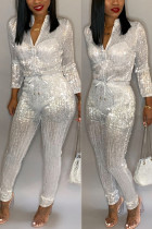 Witte Fashion Street Solid jumpsuits met lange mouwen en O-hals
