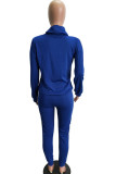 Bleu marine Fashion Print Patchwork O Neck Long Sleeve Two Pieces