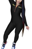 Black Fashion Casual Solid Long Sleeve Turndown Collar Jumpsuits