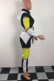 Черный модный активный взрослый мэм пэчворк контрастного цвета костюмы из двух предметов карандаш с длинными рукавами из двух предметов