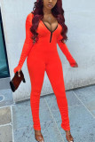 Orange Fashion Sexy Solid zipper Polyester Long Sleeve O Neck Jumpsuits