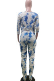 Black Fashion Sexy adult Patchwork Print Tie Dye Draped Two Piece Suits Boot Cut Three Quarter Two Pieces