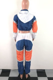 Bleu mode actif adulte madame Patchwork couleur contrastée deux pièces costumes crayon à manches longues deux pièces