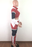 Красный и черный модный активный взрослый мэм пэчворк контрастного цвета костюмы из двух предметов карандаш с длинными рукавами из двух предметов