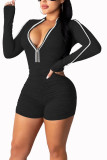 Black Fashion Casual Solid zipper Long Sleeve O Neck Rompers