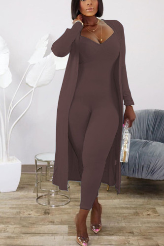 Coffee Fashion Solid pencil Long Sleeve Two Pieces