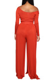Orange Fashion adult Ma'am Lightly cooked Patchwork Solid Two Piece Suits Straight Long Sleeve Two Pieces