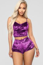 purple Polyester Sexy Solid Two Piece Suits Straight Sleeveless 
