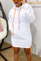 White Fashion adult Ma'am Street Cap Sleeve Long Sleeves Hooded Step Skirt skirt Solid Dresses