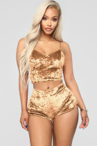 Gold Sexy Solid Two Piece Suits Straight Sleeveless
