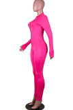 Roze Mode Casual Solide rits Melk. Jumpsuits met lange mouwen en O-hals