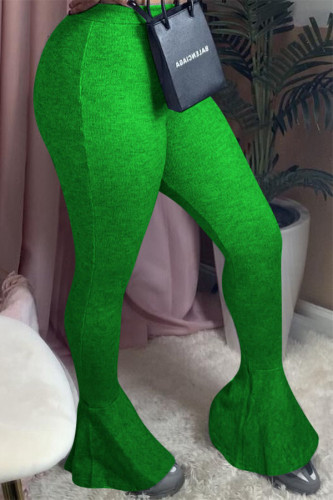 Pantalon coupe botte solide en polyester vert avec braguette élastique