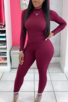 Wine Red Milk Silk Fashion Active adult Ma'am Solid Two Piece Suits pencil Long Sleeve Two Pieces