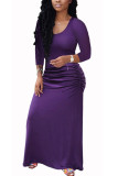 Фиолетовое модное однотонное драпированное платье длиной до пола, с рукавами 3/4 и квадратными рукавами для взрослых, Ma'am Sweet