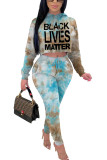 Multi-color Fashion Casual adult Ma'am Patchwork Print Two Piece Suits pencil Long Sleeve Two Pieces