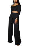 Black Fashion adult Ma'am Lightly cooked Patchwork Solid Two Piece Suits Straight Long Sleeve Two Pieces