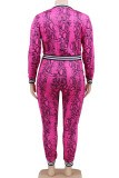 Pink Fashion Casual Europe and America Turndown Collar Print Zipper Plus Size